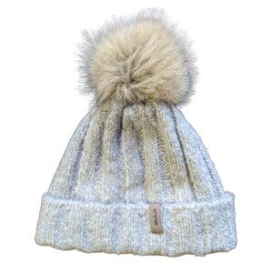 NWOT Bula Wool Blend Chunky Cable Knit Beanie | Faux Fur Pom-Pom | OS